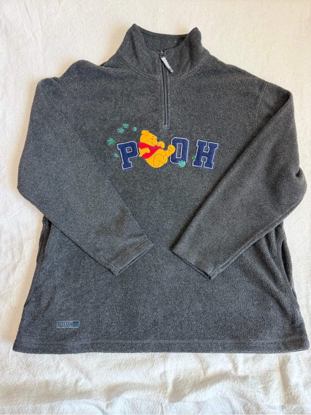 Vintage Winnie the Pooh Charcoal Gray Quarter-Zip Pullover Sweater